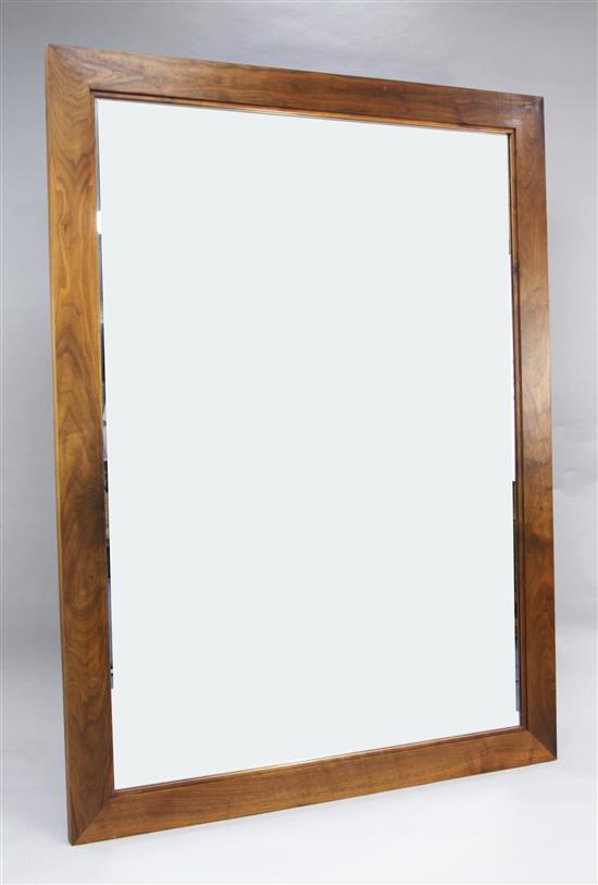 A pair of modern rectangular walnut framed wall mirrors, 6ft 2.5in. x 4ft 7in.